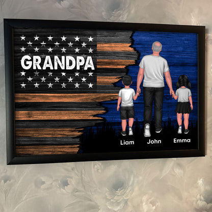 Dad Grandpa Papa Walking With Kids Half Nation Flag Personalized Horizontal Poster, Gift For Dad, For Grandpa, For Husband