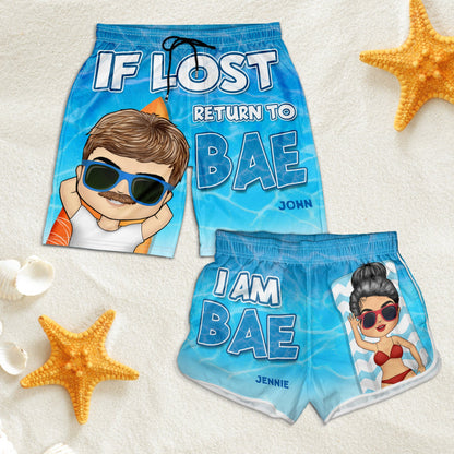 If Lost Return To Bae Summer Beach Vibe - Gift For Spouse, Lover, Husband, Wife, Boyfriend, Girlfriend - Personalized Custom Couple Beach Shorts