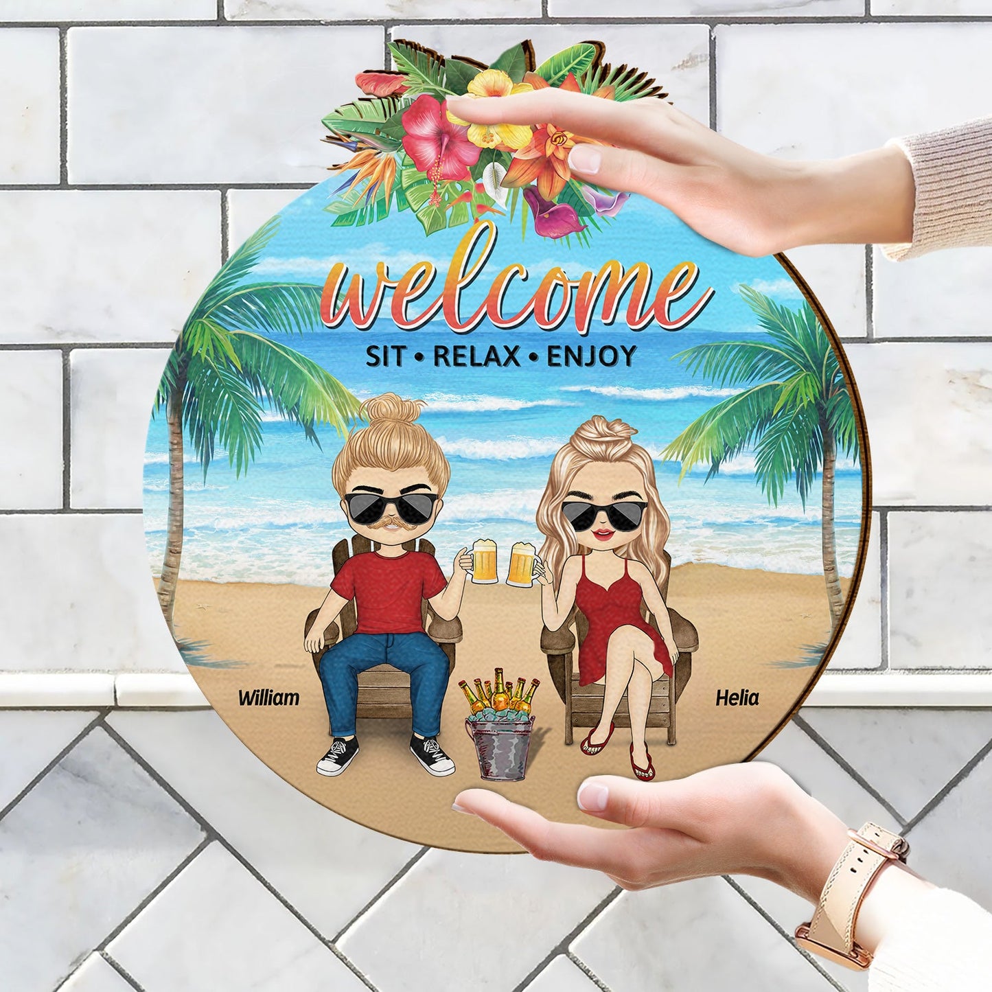 Welcome Sit Relax Enjoy Summer Beach - Birthday, Decor Gift For Wife, Husband, Couple, Family - Personalized Custom Shaped Wood Sign