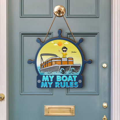 Our Boat Our Rules - Birthday, Decor Gift For Yourself, Couples, Pontoon Lovers - Personalized Custom Shaped Wood Sign