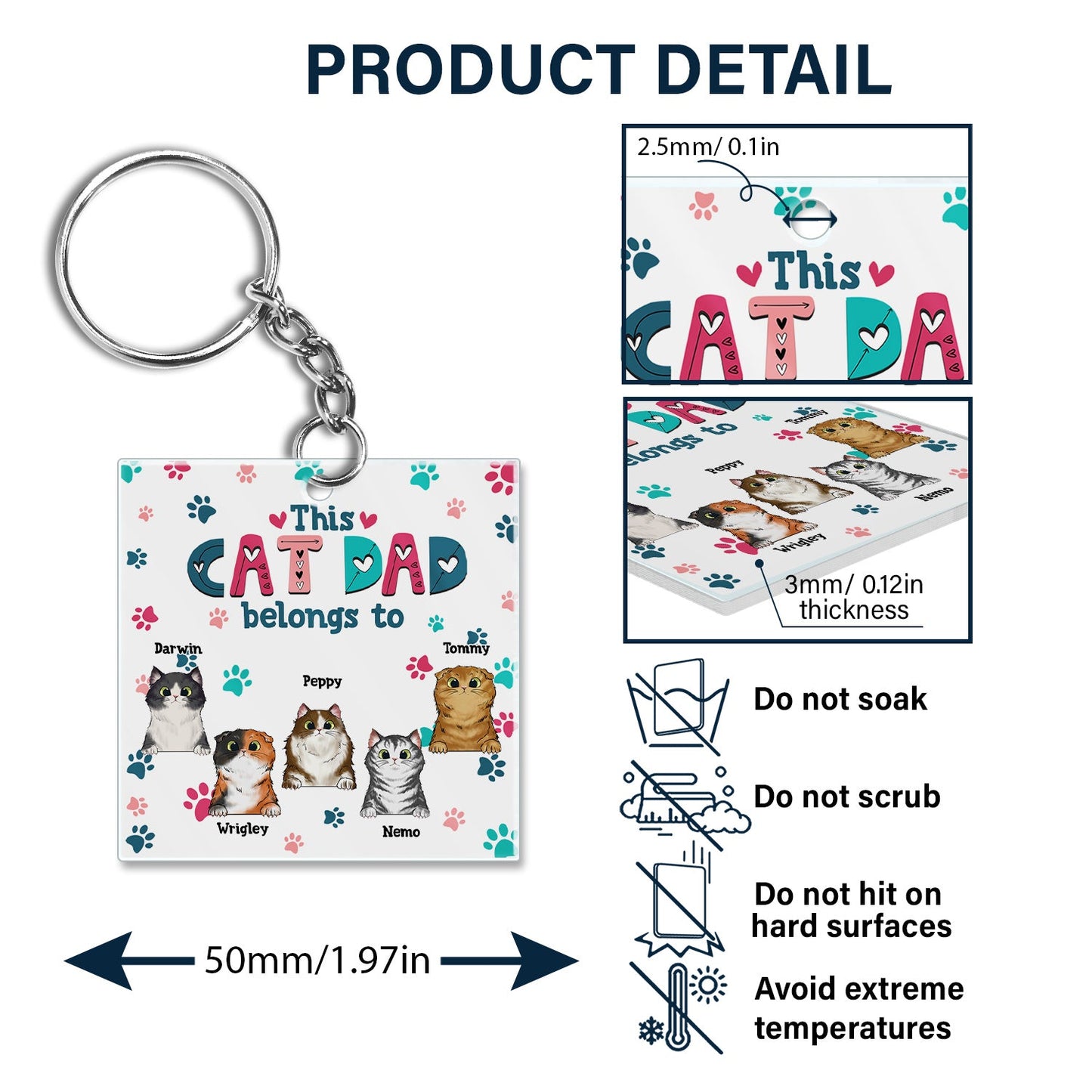 Cat Mom Cat Dad Cute Colorful Paw Prints - Birthday Gift For Pet Lovers - Personalized Custom Acrylic Keychain