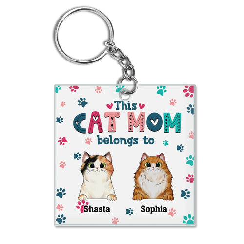 Cat Mom Cat Dad Cute Colorful Paw Prints - Birthday Gift For Pet Lovers - Personalized Custom Acrylic Keychain