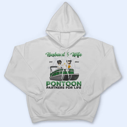 Boating Husband & Wife Pontoon Partners For Life - Traveling, Cruising Gift For Couples, Pontooning Lovers, Beach Lovers, Travelers - Personalized Custom T Shirt