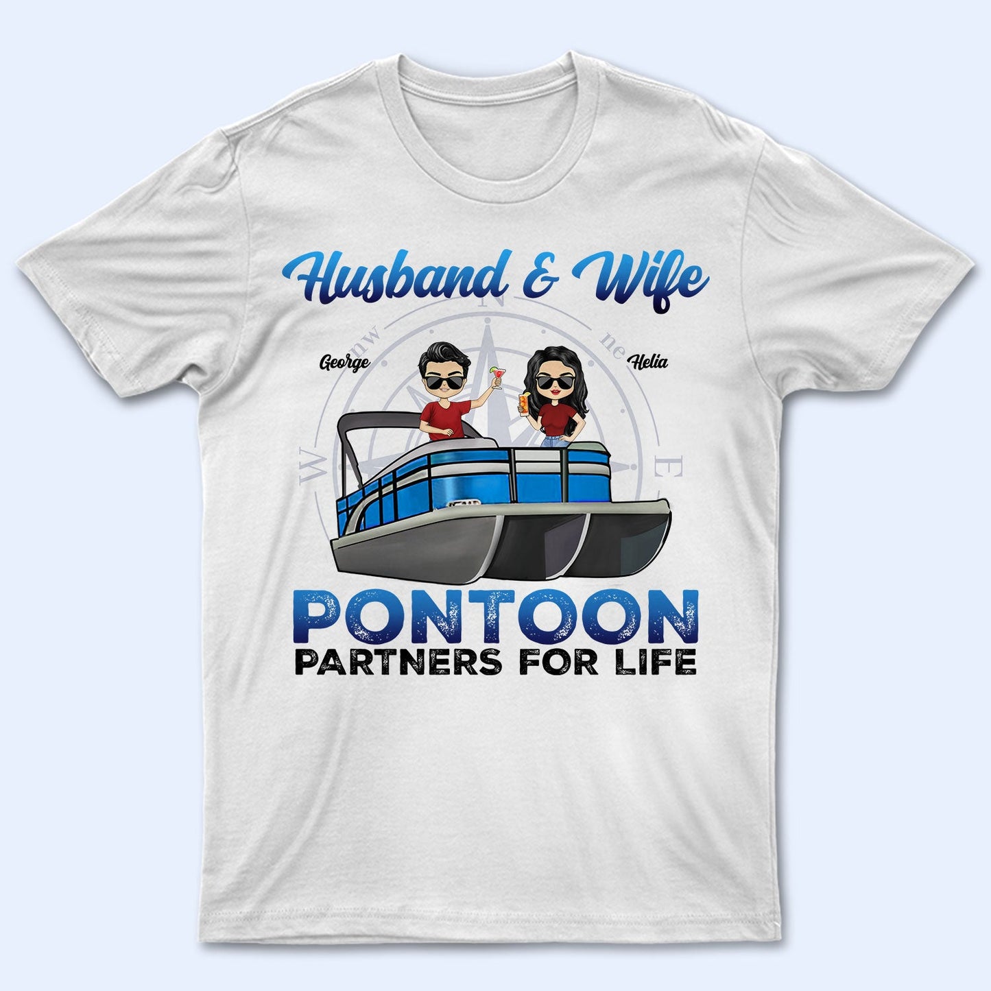 Boating Husband & Wife Pontoon Partners For Life - Traveling, Cruising Gift For Couples, Pontooning Lovers, Beach Lovers, Travelers - Personalized Custom T Shirt