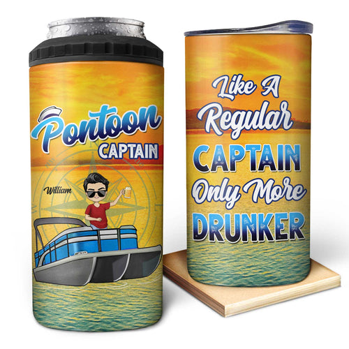 Boating Pontoon Captain - Birthday, Traveling, Cruising Gift For Pontooning Lovers, Beach Lovers, Travelers - Personalized Custom 4 In 1 Can Cooler Tumbler