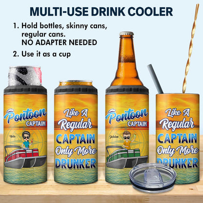 Boating Pontoon Captain - Birthday, Traveling, Cruising Gift For Pontooning Lovers, Beach Lovers, Travelers - Personalized Custom 4 In 1 Can Cooler Tumbler