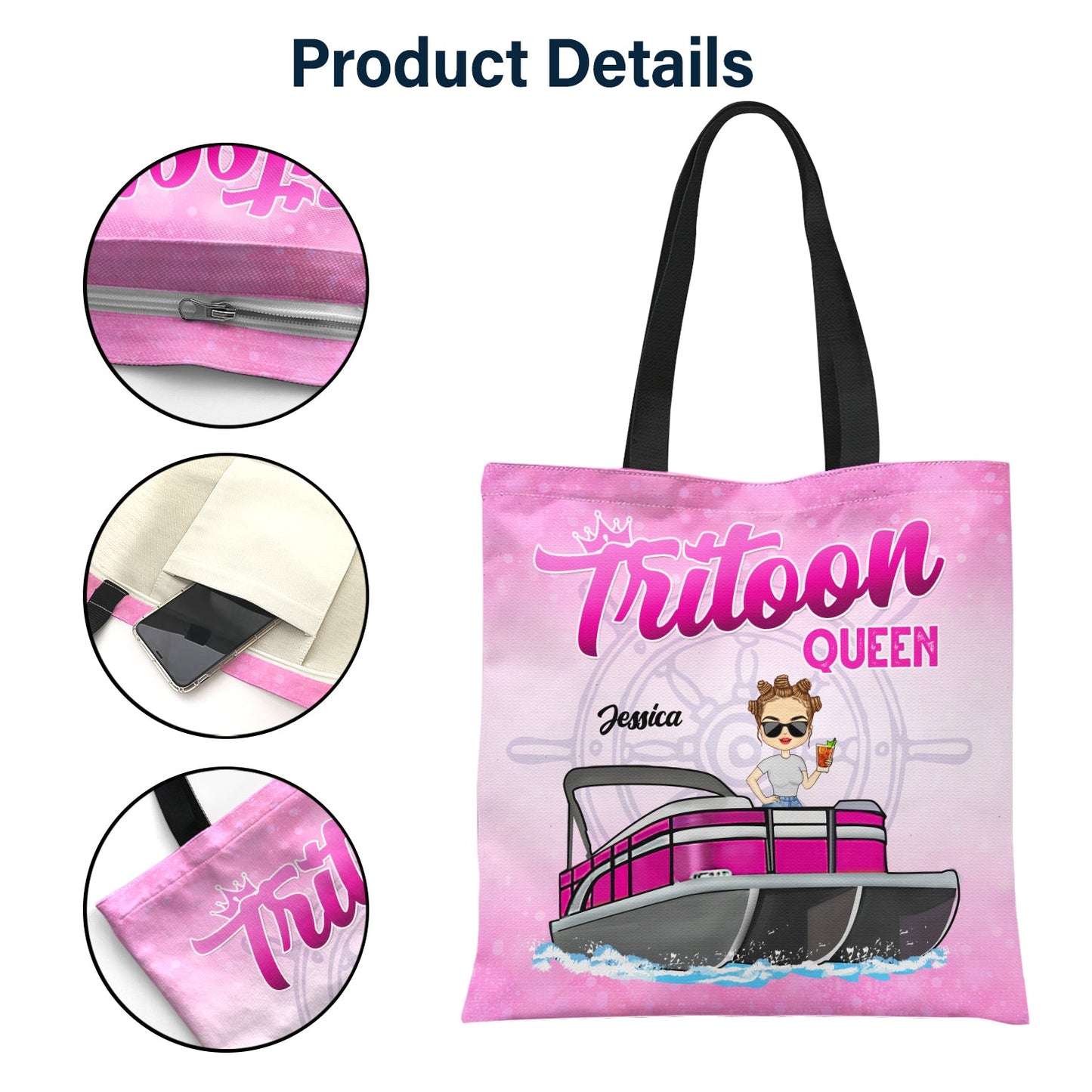 Boating Pontoon Queen - Traveling, Cruising Gift For Pontooning Lovers, Lake Lovers, Travelers, Women - Personalized Custom Zippered Canvas Bag