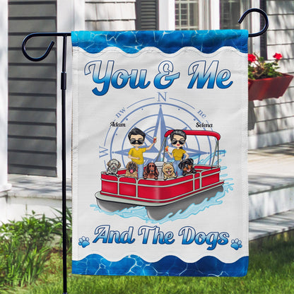 Pontoon Couple You & Me And The Dogs - Home Decor, Backyard Decor, Lake House Decor, Gift For Husband, Wife, Dog Lovers - Personalized Flag