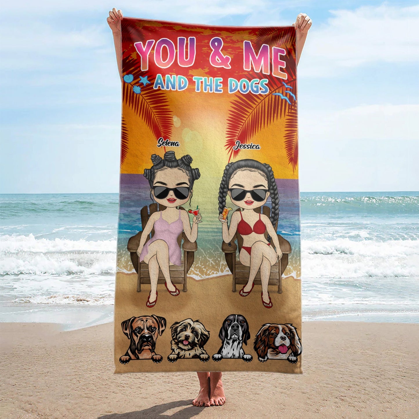 You & Me And The Dogs Beach Husband Wife - Summer Gift For Couples, Dog Lovers - Personalized Beach Towel