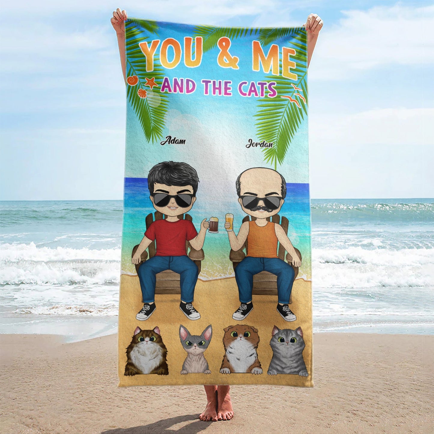 You & Me And The Cats Beach Husband Wife - Summer Gift For Couples, Cat Lovers - Personalized Beach Towel