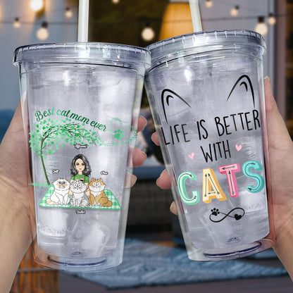 A Girl And Her Cats A Bond That Can't Be Broken - Gift For Cat Lovers - Personalized Acrylic Insulated Tumbler With Straw