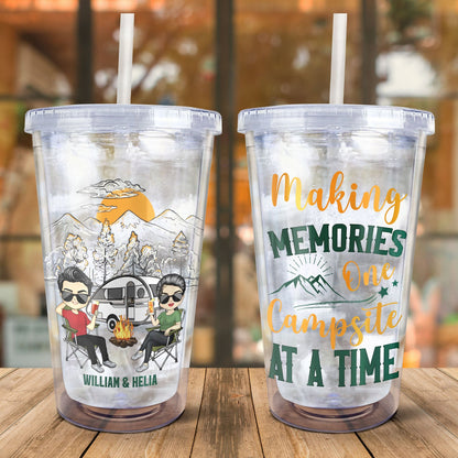 Husband And Wife Camping Partners For Life - Gift For Couples, Husband, Wife, Campers - Personalized Acrylic Insulated Tumbler With Straw
