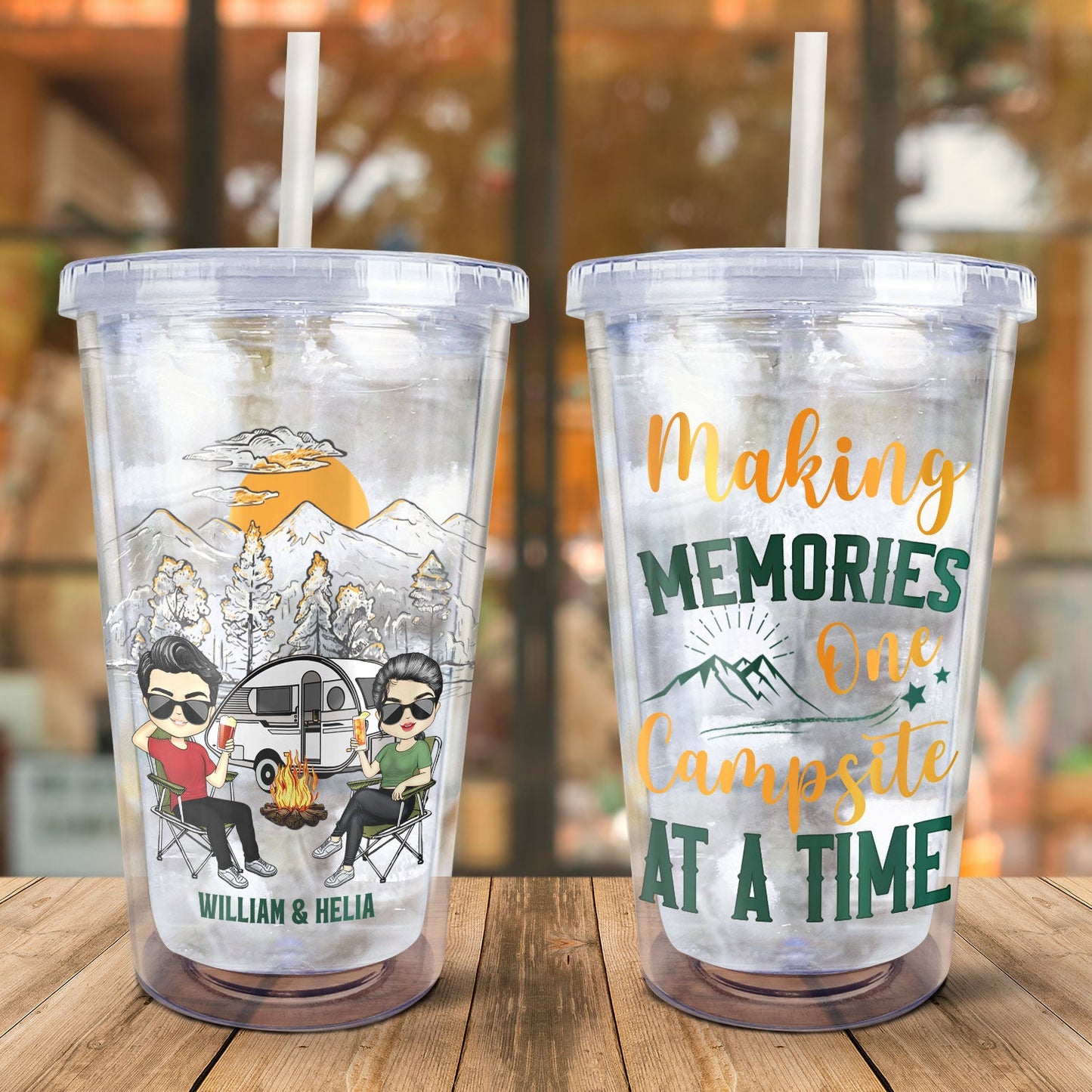 Husband And Wife Camping Partners For Life - Gift For Couples, Husband, Wife, Campers - Personalized Acrylic Insulated Tumbler With Straw