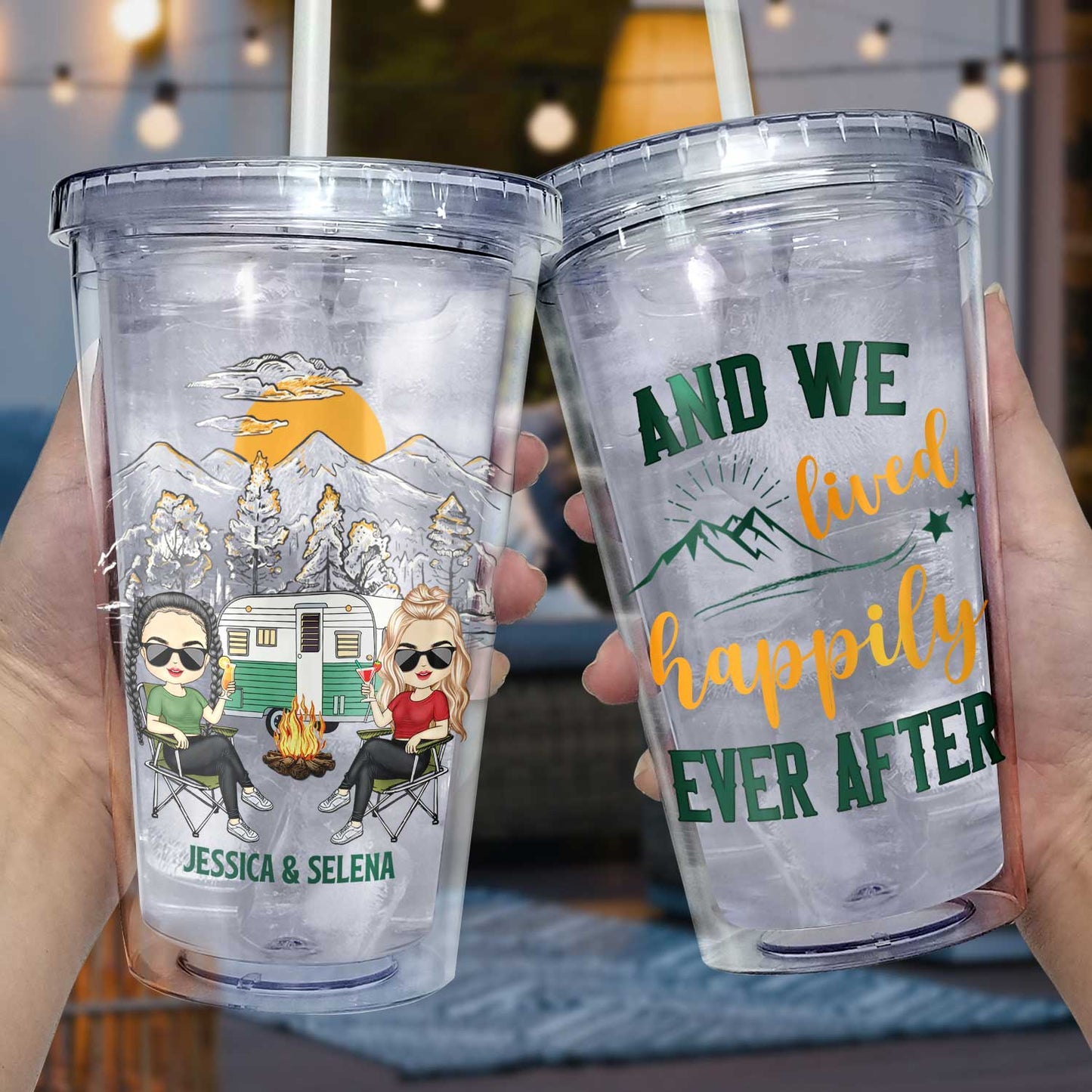 Husband And Wife Camping Partners For Life - Gift For Couples, Husband, Wife, Campers - Personalized Acrylic Insulated Tumbler With Straw