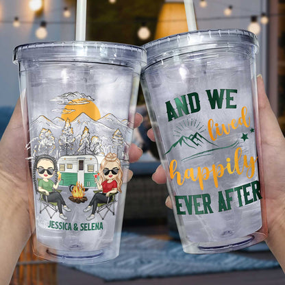 Husband And Wife Camping Partners For Life - Gift For Couples, Husband, Wife, Campers - Personalized Acrylic Insulated Tumbler With Straw