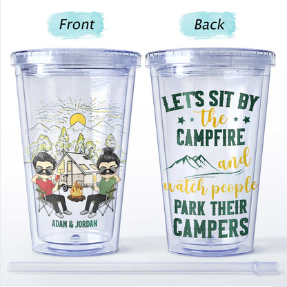 Husband And Wife Camping Partners For Life - Gift For Couples, Husband, Wife, Campers - Personalized Acrylic Insulated Tumbler With Straw