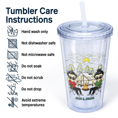 Husband And Wife Camping Partners For Life - Gift For Couples, Husband, Wife, Campers - Personalized Acrylic Insulated Tumbler With Straw