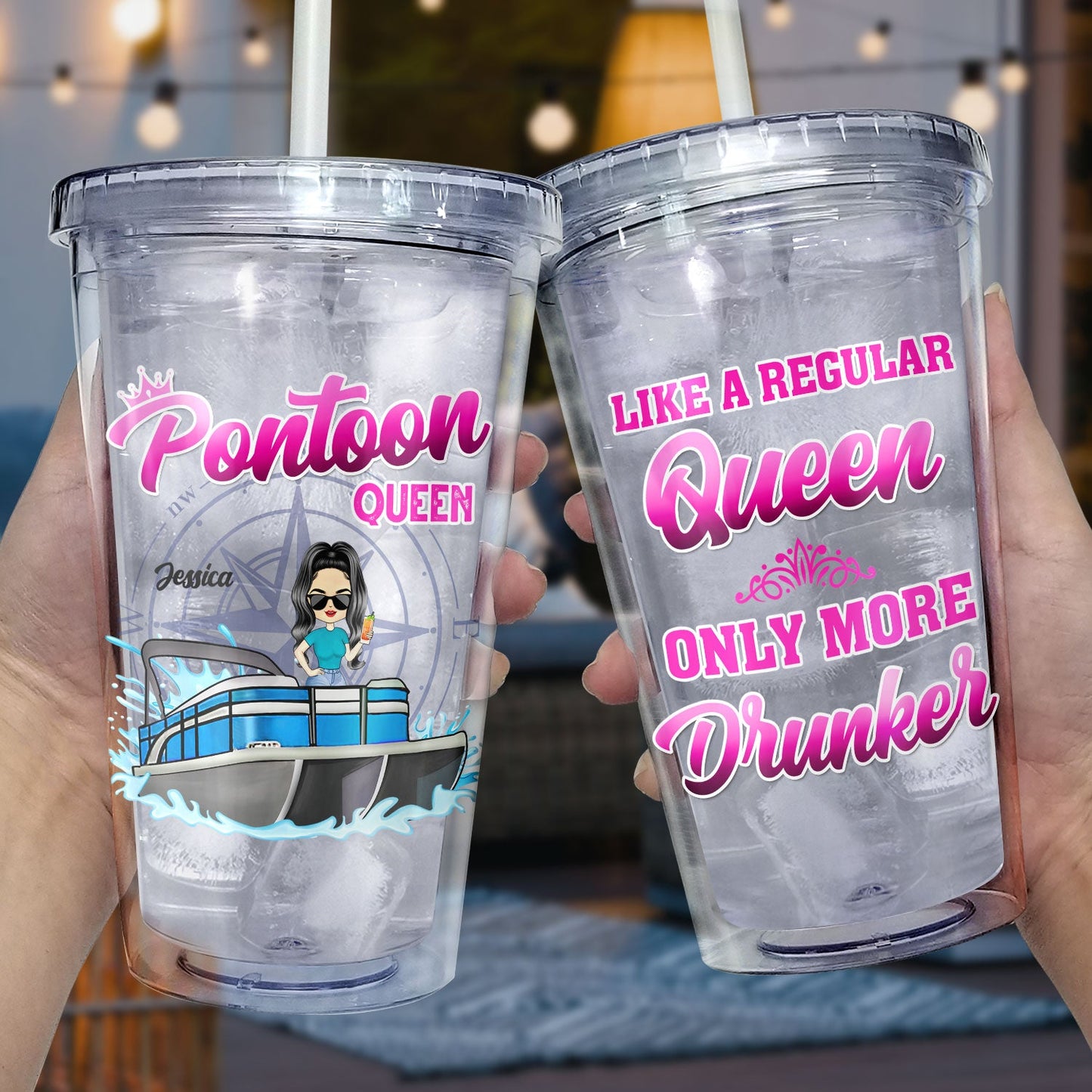 Never Dreamed I'd Grow Up To Be A Super Sexy Pontoon Queen - Gift For Lake Lovers, Pontooning Lovers, Travelers, Women - Personalized Acrylic Insulated Tumbler With Straw