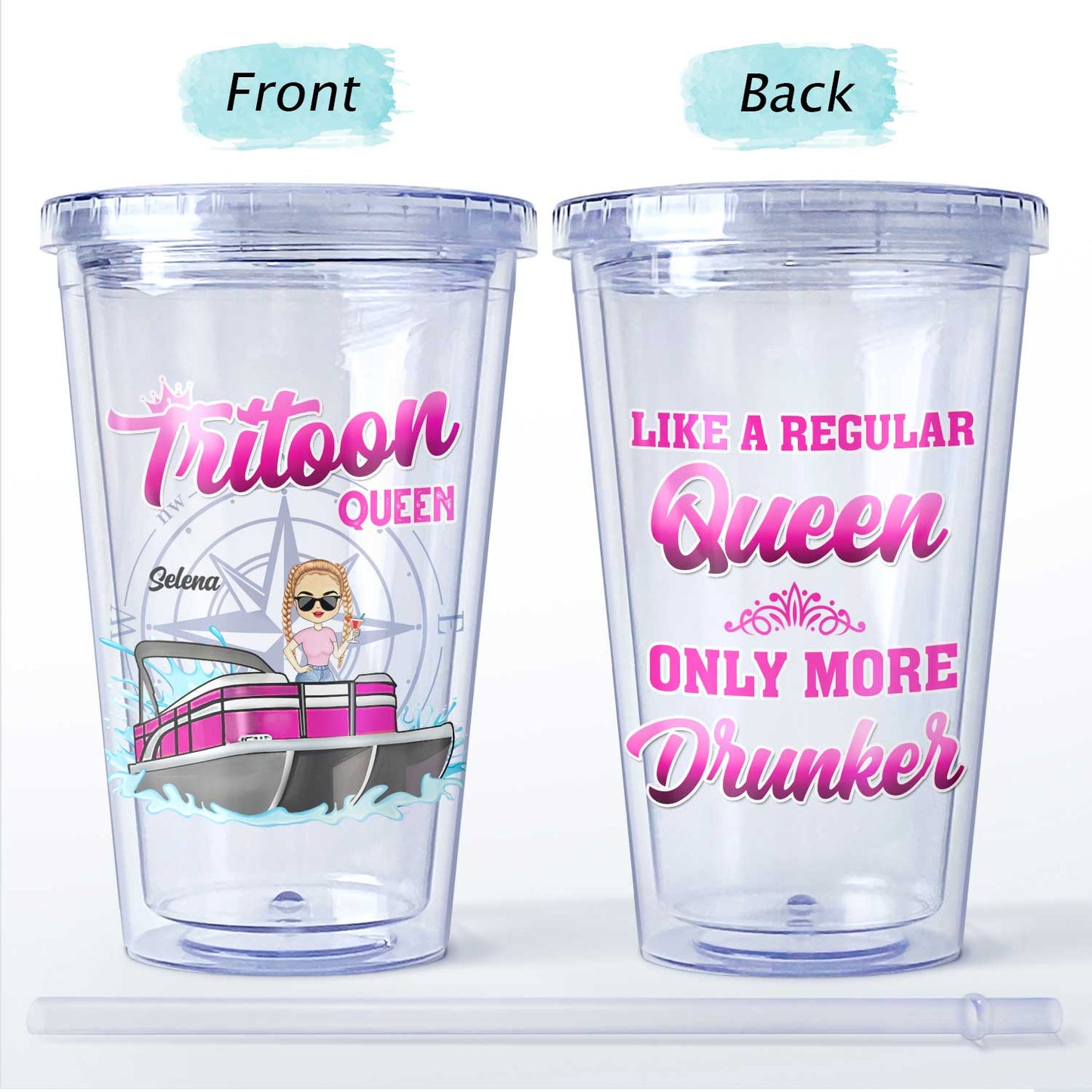 Never Dreamed I'd Grow Up To Be A Super Sexy Pontoon Queen - Gift For Lake Lovers, Pontooning Lovers, Travelers, Women - Personalized Acrylic Insulated Tumbler With Straw