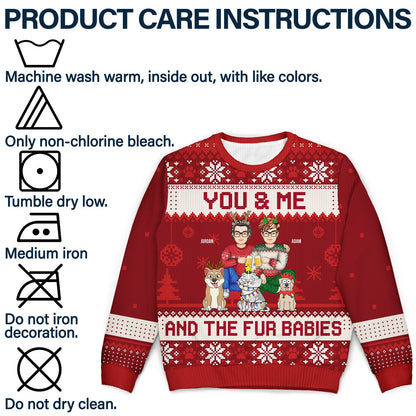 Couple You & Me And The Fur Babies Cartoon Style - Christmas Gift For Pet Lovers, Dog Lovers, Cat Lovers - Personalized Unisex Ugly Sweater