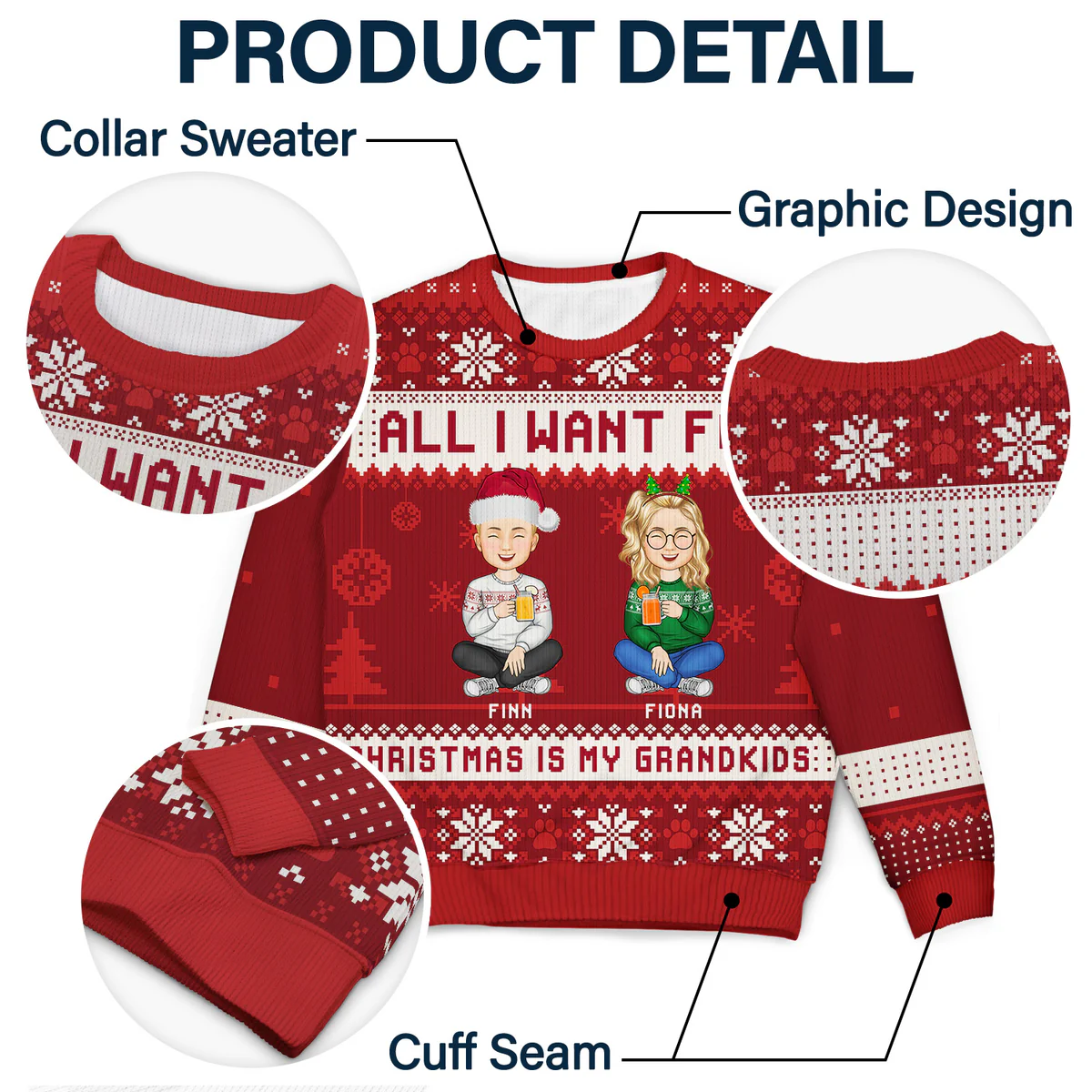 All I Want For Christmas Is My Grandkids - Christmas Gift For Grandma, Grandpa, Grandmother, Grandfather - Personalized Unisex Ugly Sweater