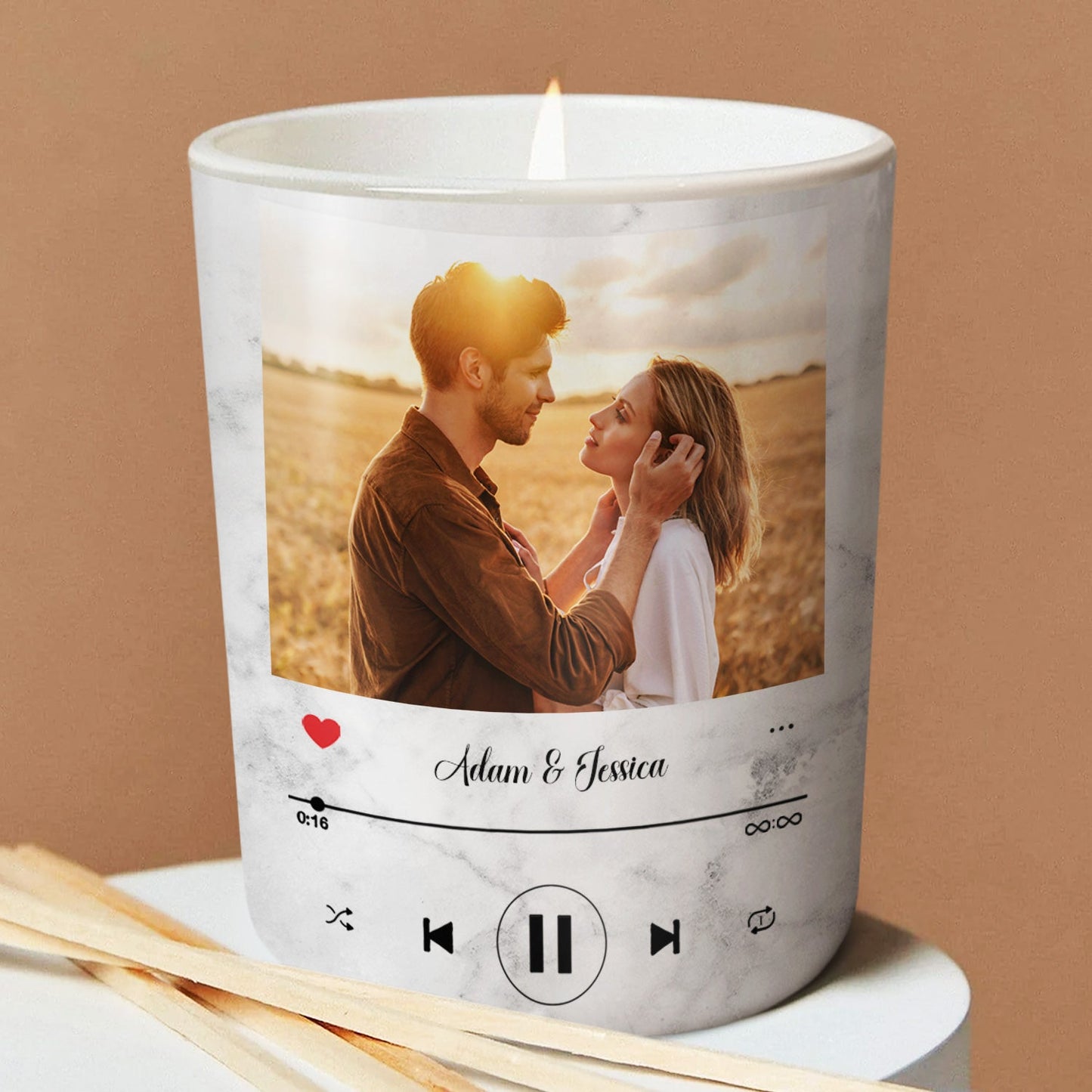 Custom Photo Couple Song - Anniversary, Birthday Gift For Spouse, Lover, Husband, Wife, Boyfriend, Girlfriend, Couples - Personalized Scented Candle With Wooden Lid