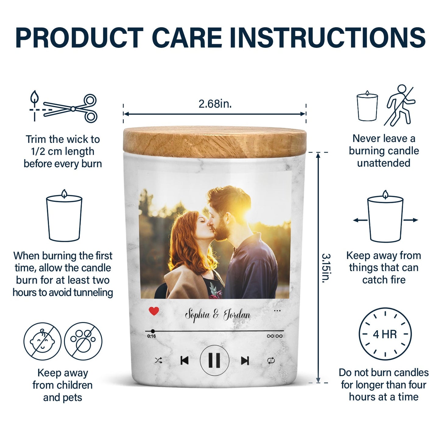 Custom Photo Couple Song - Anniversary, Birthday Gift For Spouse, Lover, Husband, Wife, Boyfriend, Girlfriend, Couples - Personalized Scented Candle With Wooden Lid