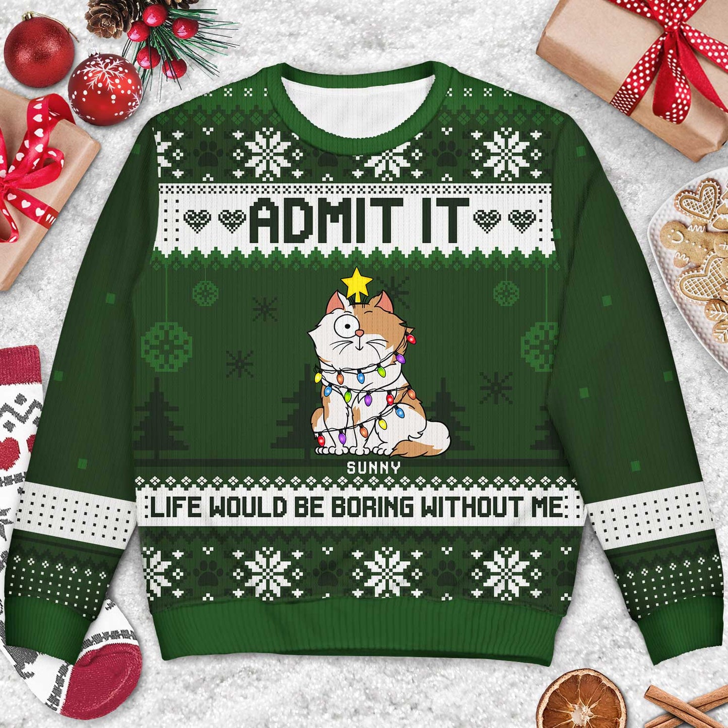 Life Would Be Boring Without Us Cartoon Cats - Christmas Gift For Cat Lovers - Personalized Unisex Ugly Sweater