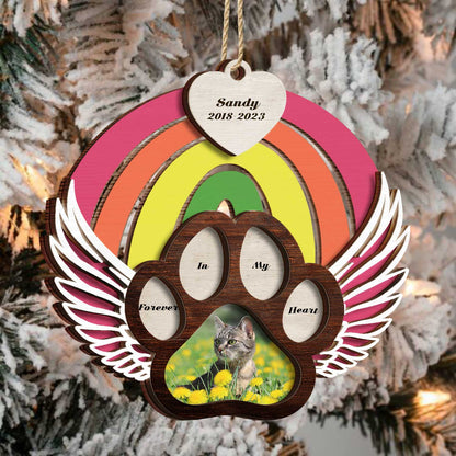 Custom Photo Dog Cat Forever In My Heart - Christmas Keepsake, Pet Memorial Gift - Personalized 2-Layered Wooden Ornament