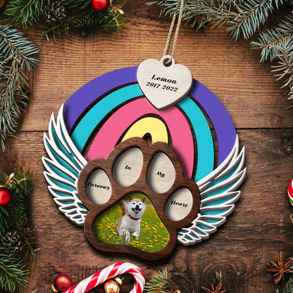 Custom Photo Dog Cat Forever In My Heart - Christmas Keepsake, Pet Memorial Gift - Personalized 2-Layered Wooden Ornament