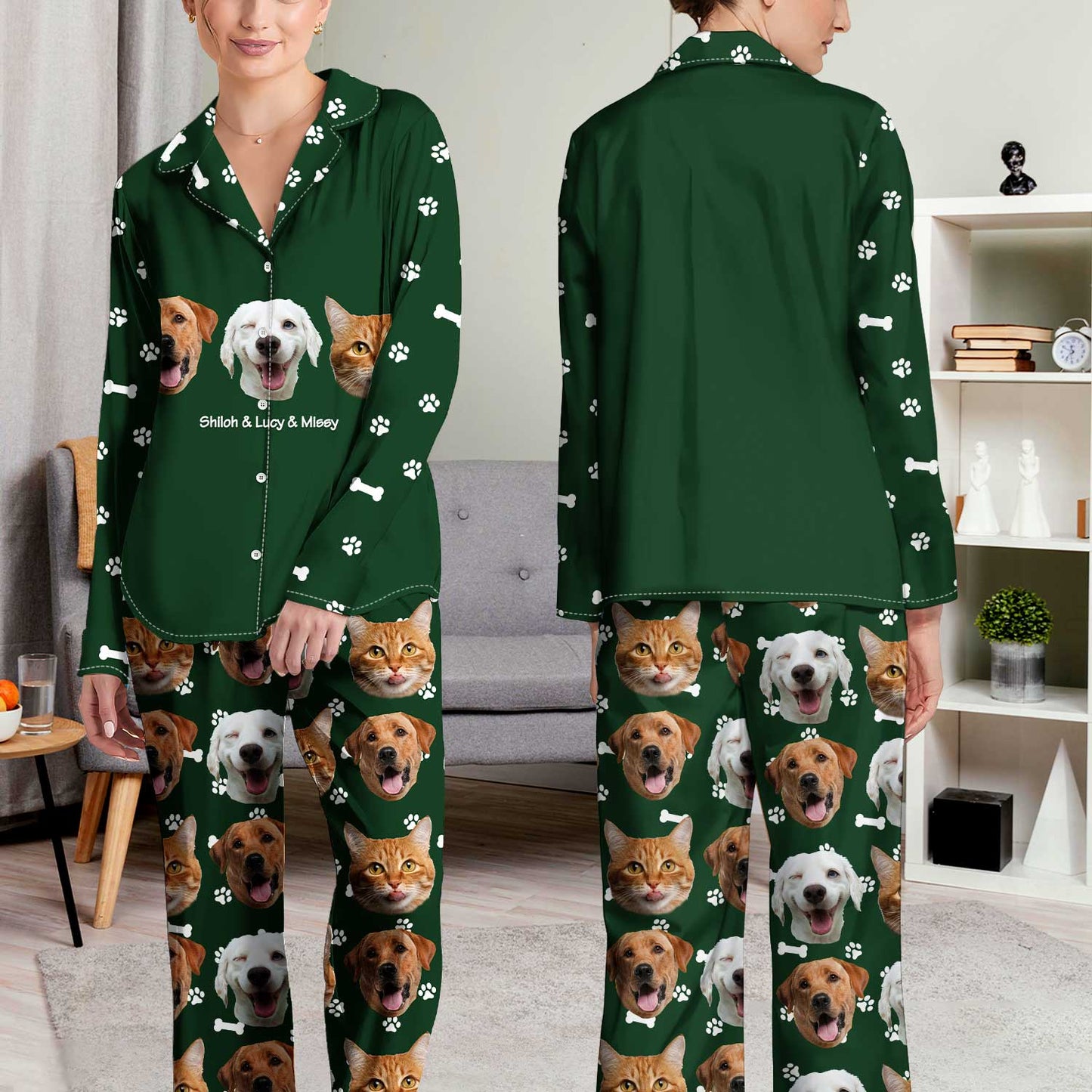 Custom Photo Pet Faces - Gift For Dog Lovers, Cat Lovers - Personalized Long Pajamas Set