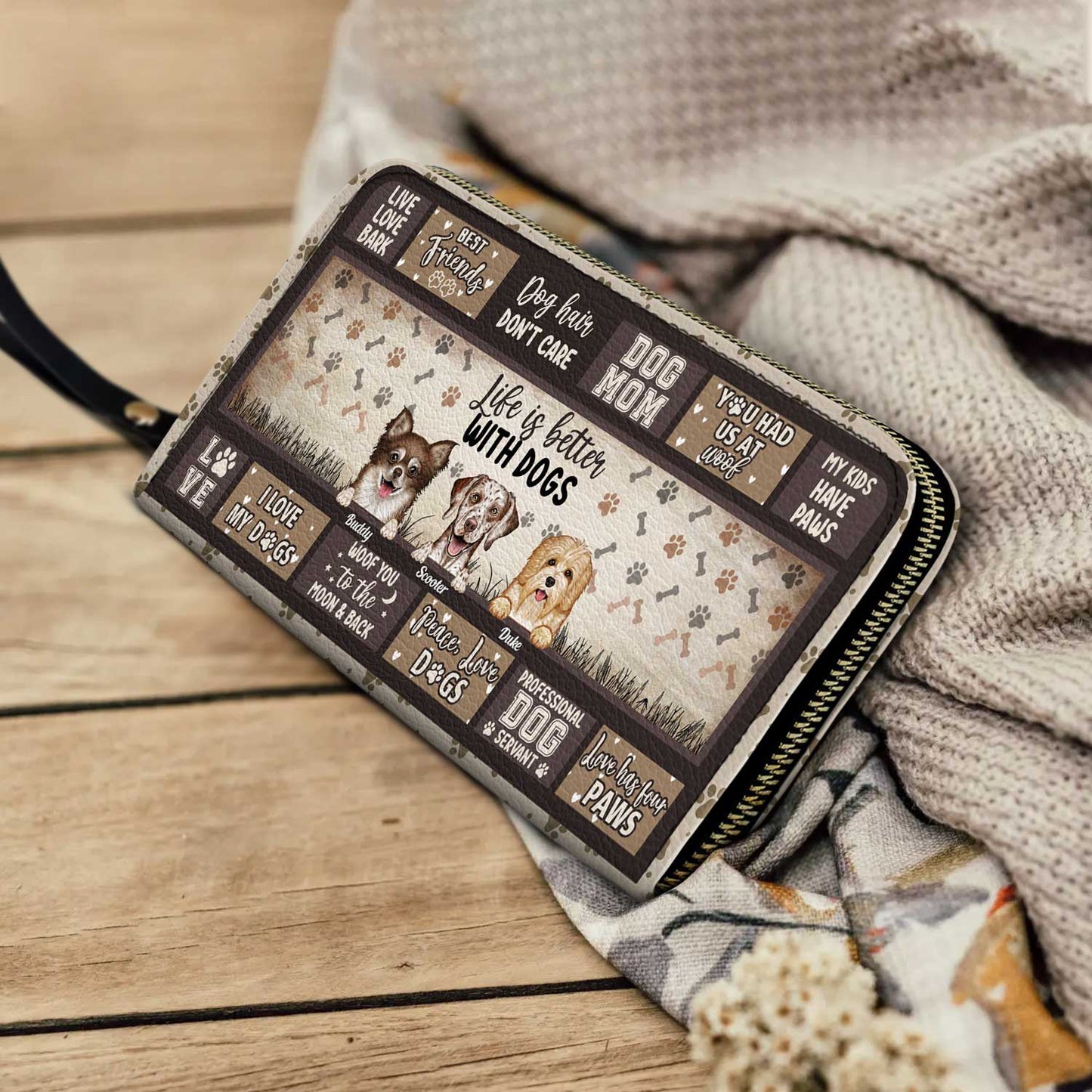 Life Is Better With Dogs - Gift For Dog Lovers, Dog Mom - Personalized Leather Long Wallet