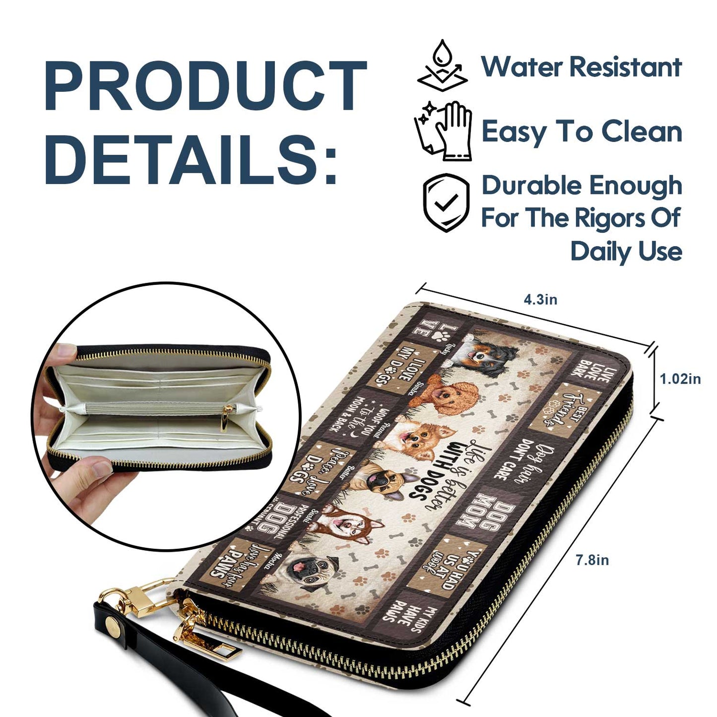 Life Is Better With Dogs - Gift For Dog Lovers, Dog Mom - Personalized Leather Long Wallet