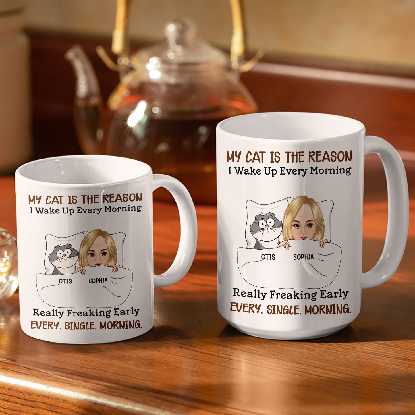 My Cats Are The Reason I Wake Up Every Morning - Gift For Cat Lovers, Cat Mom, Cat Dad - Personalized White Edge-to-Edge Mug