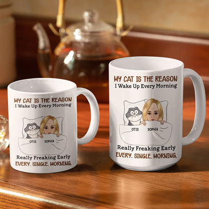 My Cats Are The Reason I Wake Up Every Morning - Gift For Cat Lovers, Cat Mom, Cat Dad - Personalized White Edge-to-Edge Mug