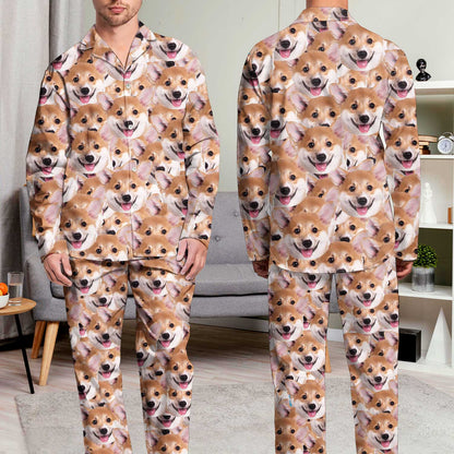 Custom Photo Dog Cat Faces - Gift For Pet Lovers, Dog Mom, Dog Dad, Cat Mom, Cat Dad - Personalized Long Pajamas Set