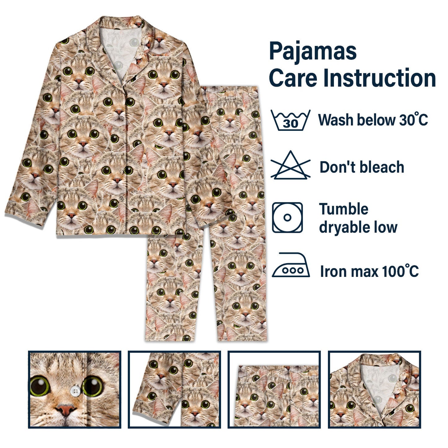 Custom Photo Dog Cat Faces - Gift For Pet Lovers, Dog Mom, Dog Dad, Cat Mom, Cat Dad - Personalized Long Pajamas Set
