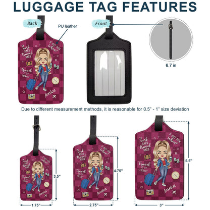 Travel Is My Therapy - Gift For Travelers, Travelling Lovers, Him, Her - Personalized Combo Luggage Cover And Luggage Tag