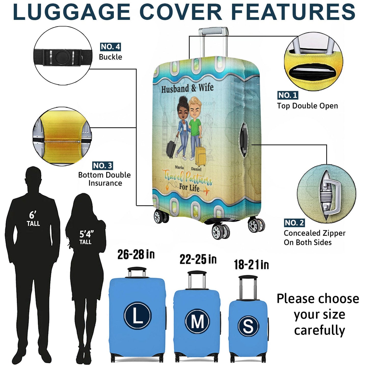 Husband & Wife Travel Partners For Life - Traveling Gift For Couples - Personalized Combo Luggage Cover And Luggage Tag