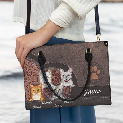 Cute Dogs And Cats Aesthetic Pattern - Birthday, Loving Gift For Pet Lovers, Dog Mom, Cat Mom - Personalized Leather Bag