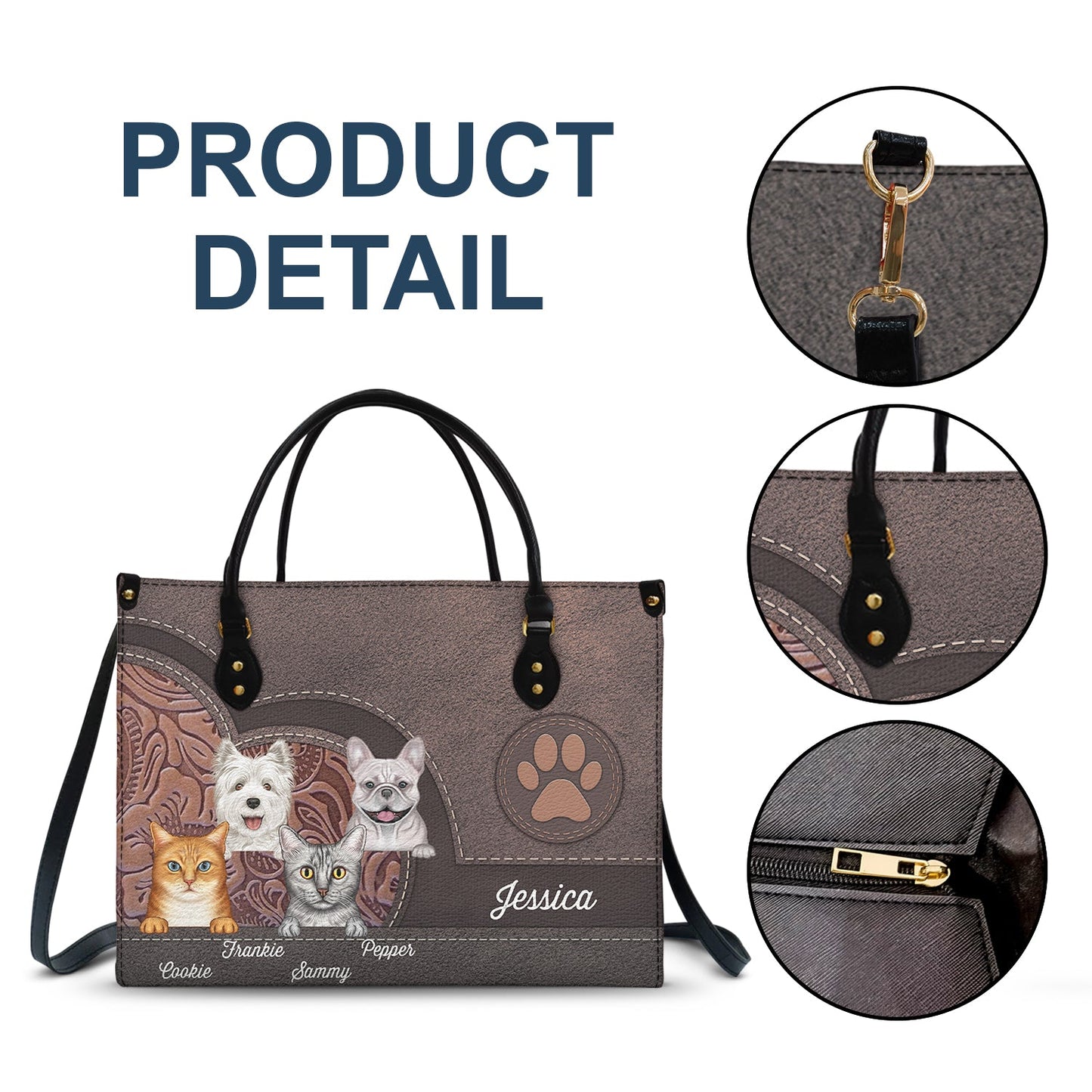 Cute Dogs And Cats Aesthetic Pattern - Birthday, Loving Gift For Pet Lovers, Dog Mom, Cat Mom - Personalized Leather Bag