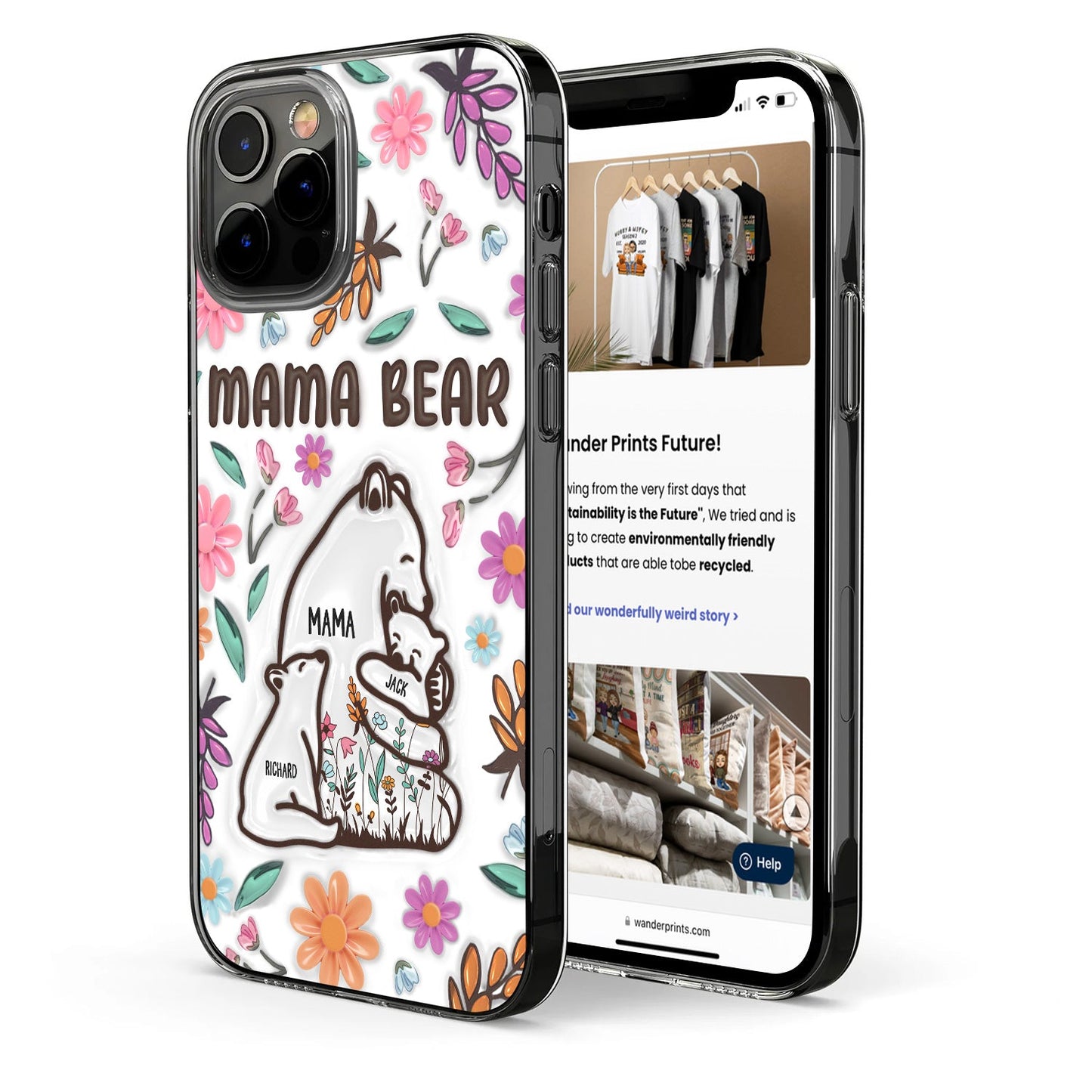 Mama Bear Floral Style - Birthday, Loving Gift For Mom, Mother, Grandma, Grandmother - 3D Inflated Effect Printed, Personalized Clear Phone Case