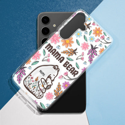Mama Bear Floral Style Version 2 - 3D Inflated Effect Printed, Personalized Clear Phone Case