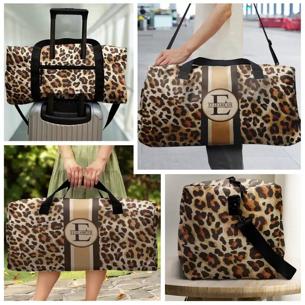 Letter Monogram Leopard Pattern - Personalized Duffle Bag