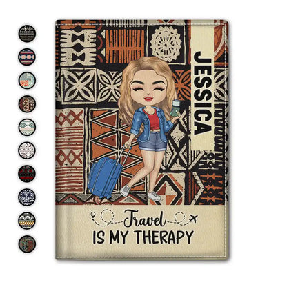 Travel Is My Therapy Tribal Pattern - Personalized Passport Cover, Passport Holder