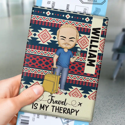 Travel Is My Therapy Tribal Pattern - Personalized Passport Cover, Passport Holder