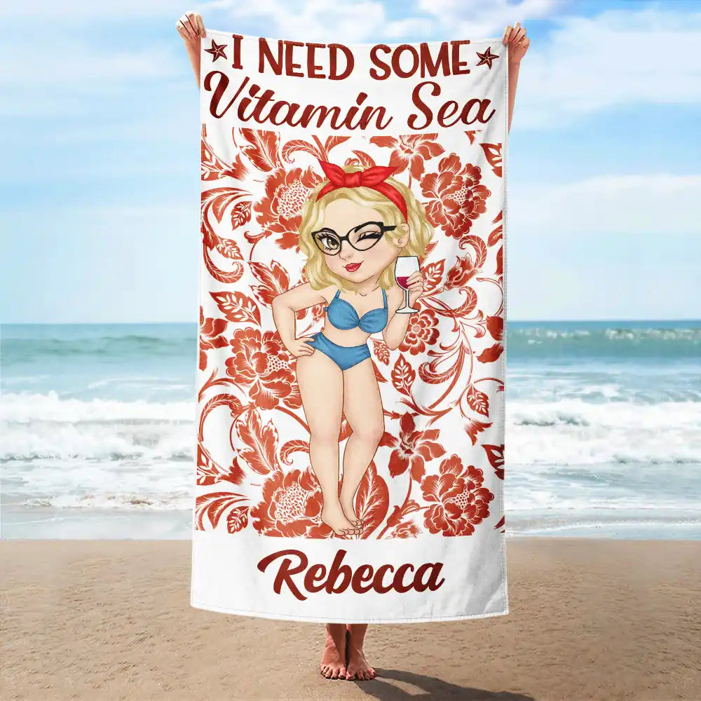 Besties Tanned And Tipsy Floral Pattern - Personalized Beach Towel