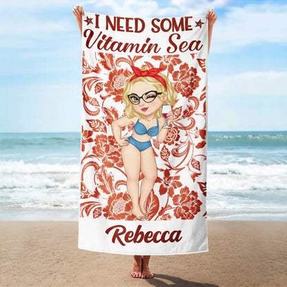 Besties Tanned And Tipsy Floral Pattern - Personalized Beach Towel