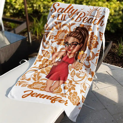 Besties Tanned And Tipsy Floral Pattern - Personalized Beach Towel