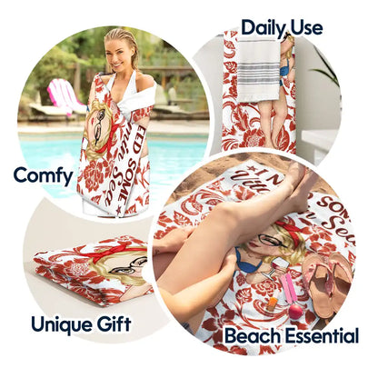 Besties Tanned And Tipsy Floral Pattern - Personalized Beach Towel